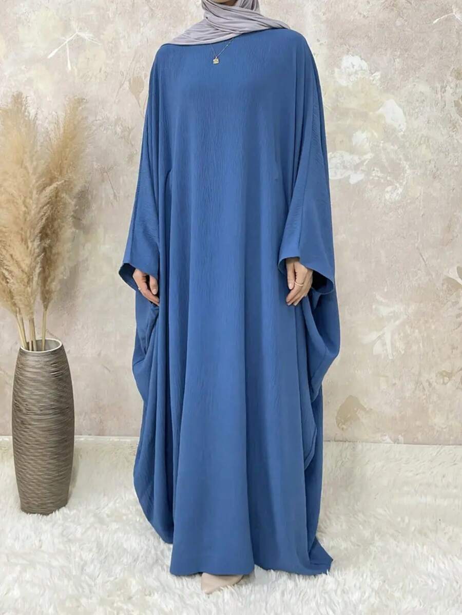 Women's Plus Size Modest Loose Traditional Long Dress, Elegant Bat Wing Sleeve Dress