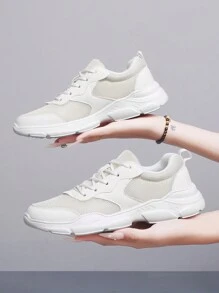 Women's Low-Top Breathable Road Running Shoes - Lace-Up Closure, Mesh Lining & Insole, Shock-Absorbing Anti-Slip Lightweight EVA Sole, Neutral Arch, All-Season, Suitable For Hiking And Outdoor Activities - White - View 9