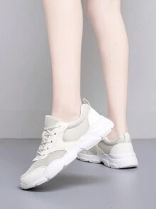 Women's Low-Top Breathable Road Running Shoes - Lace-Up Closure, Mesh Lining & Insole, Shock-Absorbing Anti-Slip Lightweight EVA Sole, Neutral Arch, All-Season, Suitable For Hiking And Outdoor Activities - White - View 4