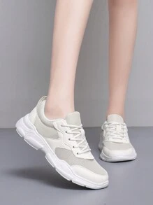 Women's Low-Top Breathable Road Running Shoes - Lace-Up Closure, Mesh Lining & Insole, Shock-Absorbing Anti-Slip Lightweight EVA Sole, Neutral Arch, All-Season, Suitable For Hiking And Outdoor Activities - White - View 2