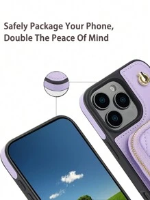 Funda de piel sintética (PU) compatible con iPhone 16, 15, 14, 13, 12, 11, Pro, X, XS, Max, XR, 8, 7 Plus, SE 2020, 2022, con ranuras para tarjetas, cremallera, bandolera y cuerda para el teléfono - Rojo - Ver 7