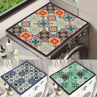1pc Countertop Absorbent Quick-Dry Mat, Washing Machine & Dryer Dust-Proof Protective Pad, Bohemian Floral Pattern Design Drying Mat, Dishes Drying Rack, Dirt-Resistant Workbench Pad, Washing Machine Dust Cover, Suitable For Laundry Room And Kitchen, Home Decor