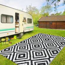 Outdoor Patio Rugs Waterproof Large Plastic Straw Rugs Reversible Portable Picnic Blanket Easy Cleanning Camping Mat Outdoor Area Rug For Garden Balcony Deck - Black and White - View 7
