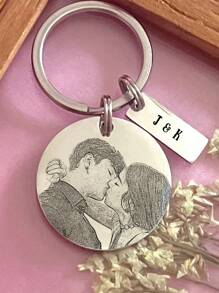 1 件定制照片和文字钥匙扣，个性化激光雕刻照片钥匙扣，带照片的驾驶安全钥匙扣，纪念礼物，男女礼物，定制不锈钢钥匙扣，周年纪念礼物，情人节礼物，生日礼物，简约，男女通用 - 彩色 - 查看 3