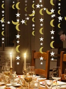 Moon-Star Party-Decorations 1pc Garland - Twinkle Little Star Hanging Decoration Streamers Banner, Eid Ramadan Mubarak Decoration Birthday Wedding Party Decor