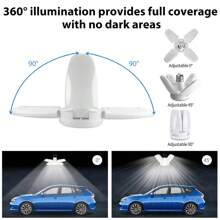 2个装LED车库灯泡，迷你28W LED车库吸顶灯，4个可调节面板，2300流明车库LED灯泡，E26灯头，6500K日光/3000K暖光，超亮可变形LED灯泡，适用于车库、厨房、室内、客厅、阁楼照明 - 28W-白色 - 查看 6
