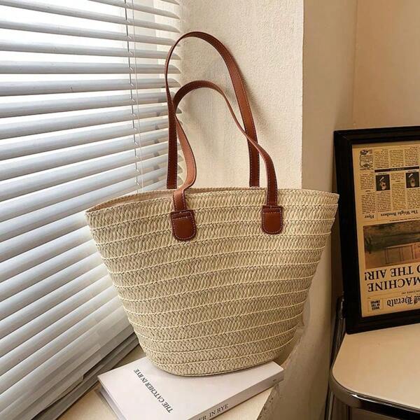 Bolso de hombro de gran capacidad para mujeres, cesta trenzada de paja de verano, bolso de lujo de moda, bolso de playa, bolso de compras, Bali