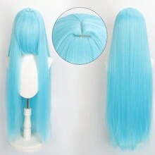 Karida Parrucca da cosplay lunga in fibra sintetica con frangia, parrucca da cosplay universale per capelli lisci a strati, resistente al calore, ad alta densità, aspetto naturale, 35 pollici/90 cm, parrucca sintetica extra lunga per donne, parrucche da cosplay artificiali per feste, Ognissanti, Natale, verde, arancione, rosa, blu, nero
