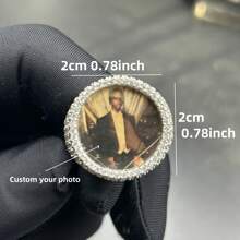 (Custom Made) 1pc Customized Round Photo Ring, Brass CZ Diamond Hip-Hop Style Signet Ring, Fashion Daily Accessory - Silver - View 12