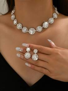 3 pièces Set de bijoux Collier et Boucles d'oreilles Strass Élégants, Accessoire polyvalent pour robe de mariée, mariage, banquet, fête