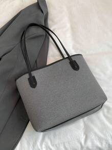 时尚新款单肩托特包，休闲大容量女士手提包 - 黑色 - 查看 5