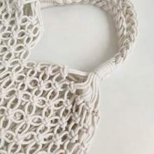 Women's Crochet Beach Bag Shoulder Bag Openwork Mesh Handmade Women's Summer Fashion Macramé Knitting With Fringe - 白色 - 查看 8