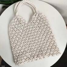 Women's Crochet Beach Bag Shoulder Bag Openwork Mesh Handmade Women's Summer Fashion Macramé Knitting With Fringe - 白色 - 查看 7