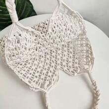Women's Crochet Beach Bag Shoulder Bag Openwork Mesh Handmade Women's Summer Fashion Macramé Knitting With Fringe - 白色 - 查看 10