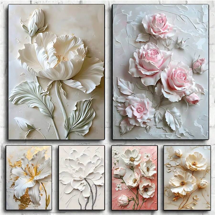 1PC Nghệ thuật vải hoa hồng trắng thanh lịch, Nghệ thuật treo tường phong cách kem hoa hồng hồng quyến rũ, Áp phích hoa vàng và trắng - Trang trí tường hoa hiện đại, Tranh hoa đen trắng trừu tượng cho phòng khách, phòng ngủ, văn phòng - Đã đóng khung và sẵn sàng để treo, Nghệ thuật treo tường phong cách kem hoa hồng hồng quyến rũ, Quán cà phê & Thư viện