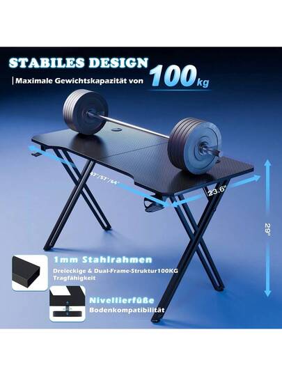 LILIIN Gaming Computer Bureau Carbon Fiber Surface Stable, M/Z/X Frame, 120cm/140cm/160cm, LED/ out LED, Tafel Ergonomic, Cup Holder Headphone Hook, view 4