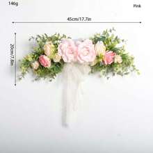 1pc Artificial Hanging Rose Peony Flower Wreath With Green Leaves, Decoration For Wedding Ceremony Arch, Front Door, Home Wall