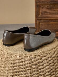 Women's Fashionable Square Toe Shallow Slip-On Shoes, Silver-Brown Color, Casual Office Wear, Versatile, Outdoor Suitable, With Elevated Aesthetic, Flat Design - Silver Brown - View 3