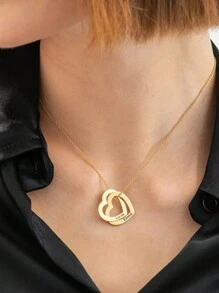 TRACEE 定制雕刻双扣金吊坠项链，个性化珠宝，适合妈妈、奶奶、妻子、女朋友、圣诞节礼物 18K 金不锈钢珠宝 - 金色 - 查看 4