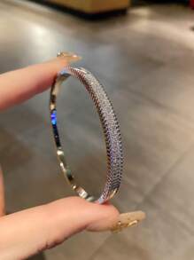 Fashionable Cubic Zirconia Copper Bangle, Luxury Starry Bracelet, Elegant Party Jewelry Gift For Women