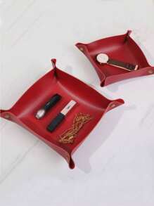 1pc Leather Jewelry Tray For Rings, Earrings And Bracelets; Storage Organizer For Nightstand And Dresser; Catchall Tray For Watch And Coin; Phone And Key Holder With Printed Gold English Words, Gift For Valentine's Day,Boho Vibes,For Holiday Beach, Bathroom Collection, Bedroom Collection, Large Capacity