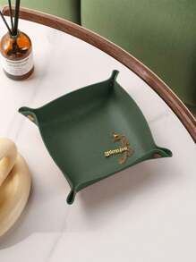 1pc Leather Jewelry Tray For Rings, Earrings And Bracelets; Storage Organizer For Nightstand And Dresser; Catchall Tray For Watch And Coin; Phone And Key Holder With Printed Gold English Words, Gift For Valentine's Day,Boho Vibes,For Holiday Beach, Bathroom Collection, Bedroom Collection, Large Capacity