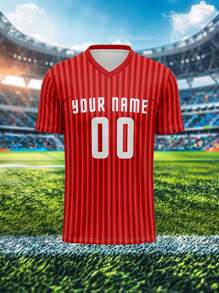 定制足球球衣 T 恤，男式运动队俱乐部训练 V 领休闲舒适衬衫，印有姓名号码徽标，适合日常穿着、派对、聚会 - 彩色 - 查看 3