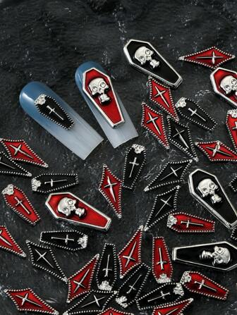 5 件金属墓碑、美甲珠宝装饰、十字架、骷髅、菱形、DIY 经典独特创意配饰美甲用品指甲、指甲饰物、指甲宝石