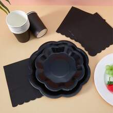 Black Octagonal Petal Disposable Tableware Set, Suitable For Holiday Parties And Group Dining - Black - View 5