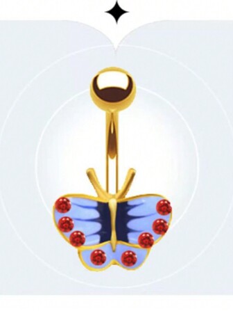 钛钢肚脐环，带蝴蝶水钻，复古性感肚脐环