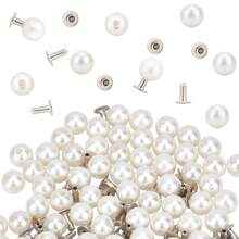 100 Juegos de remaches de perla de 6mm, botones de imitación de perla redonda blanca con pines, kit para decorar ropa, sombreros, bolsos, zapatos, manualidades de costura, tejido, joyería y artesanía DIY