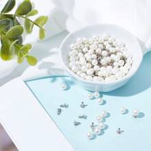 100 Juegos de remaches de perla de 6mm, botones de imitación de perla redonda blanca con pines, kit para decorar ropa, sombreros, bolsos, zapatos, manualidades de costura, tejido, joyería y artesanía DIY