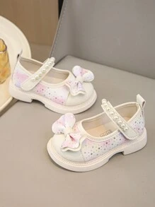 1 双珍珠装饰蝴蝶结白色可爱风格平底鞋