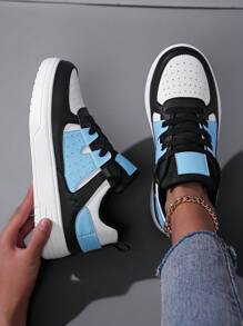 Damskie uniwersalne wygodne oddychające antypoślizgowe wytrzymałe trampki do biegania sportowe codzienne buty - Czarno-niebieski - Zobacz 2