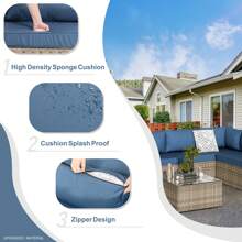 Vongrasig 7 Piece Outdoor Patio Furniture Sets, PE Rattan Wicker Sectional Patio Sofa Couch With Tea Table & Washable Cushions - 藏蓝色 - 查看 6