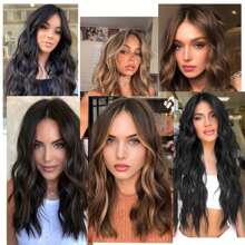 Extensiones de cabello sintético, set de 7 piezas con 16 clips, de color marrón mezclado con rubio, ondulado largo, resistente al calor, para uso diario, de fiesta y vacaciones de las mujeres