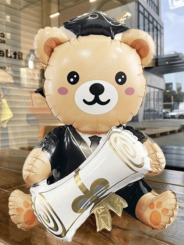 1 pieza Globo de helio de 37 pulgadas con forma de oso de peluche abrazando para graduación, ceremonia de graduación, reunión escolar, cumpleaños, decoración de fiesta de celebración