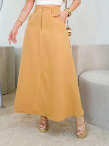 IN FASHION WOMEN'S LONG TAILORING HIGH WAIST SKIRT - 摩卡棕 - 查看 1