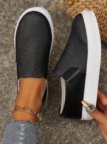 New Girl Slip-On Loafers, Round Toe Glitter Flats, Casual And Versatile