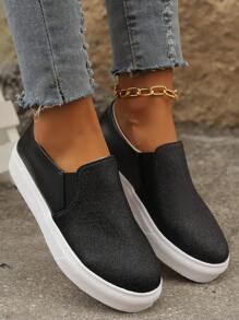 New Girl Slip-On Loafers, Round Toe Glitter Flats, Casual And Versatile