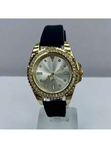 Analog Watch For Ladies With Diamond-Like Inlay, Quartz Watch For Women With Shine - Black - View 1