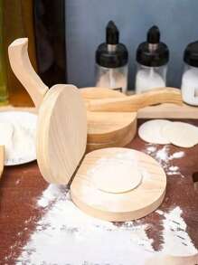1pc Wooden Handled Dough Press, Multi-Purpose Pastry Mold, Round Shape, For Making Dumpling Skin, Bun Skin, Mochi Etc. - Multicolor - View 8