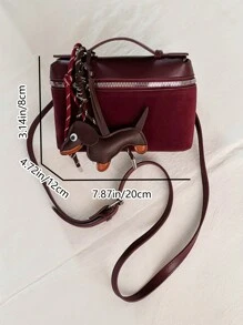 Receive A Sausage Dog Or Other Pendant Ornament With Purchase, Suede Soft Handbags For Women, New Style Mini Chic Shoulder Bag, Vintage Versatile Crossbody Bucket Bag - Burgundy - View 8