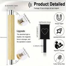 11pcs Cat Eye Magnet Set For Nail Art -Multi-Use Magnetic Stones, Natural Wooden Double-Headed Magnetic Cat's Eye Gel Magnetic Rod,Square & Heart Patterns, Magnetic Wand Manicure Design Tool