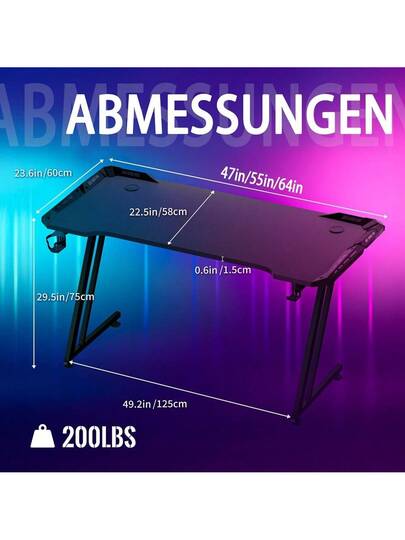 LILIIN Gaming Computer Bureau Carbon Fiber Surface Stable, M/Z/X Frame, 120cm/140cm/160cm, LED/ out LED, Tafel Ergonomic, Cup Holder Headphone Hook, view 10