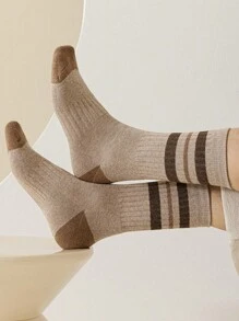 4 Pairs Men's Simple Casual Versatile Sports Stripe Mid-Calf Socks