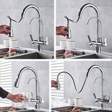 3 Ways Taps Pure Water Filter Pull Down 360° Swl Dual Handle Brass Come Sink Mixer Taps No Filter Included - Chrome1 - View 4