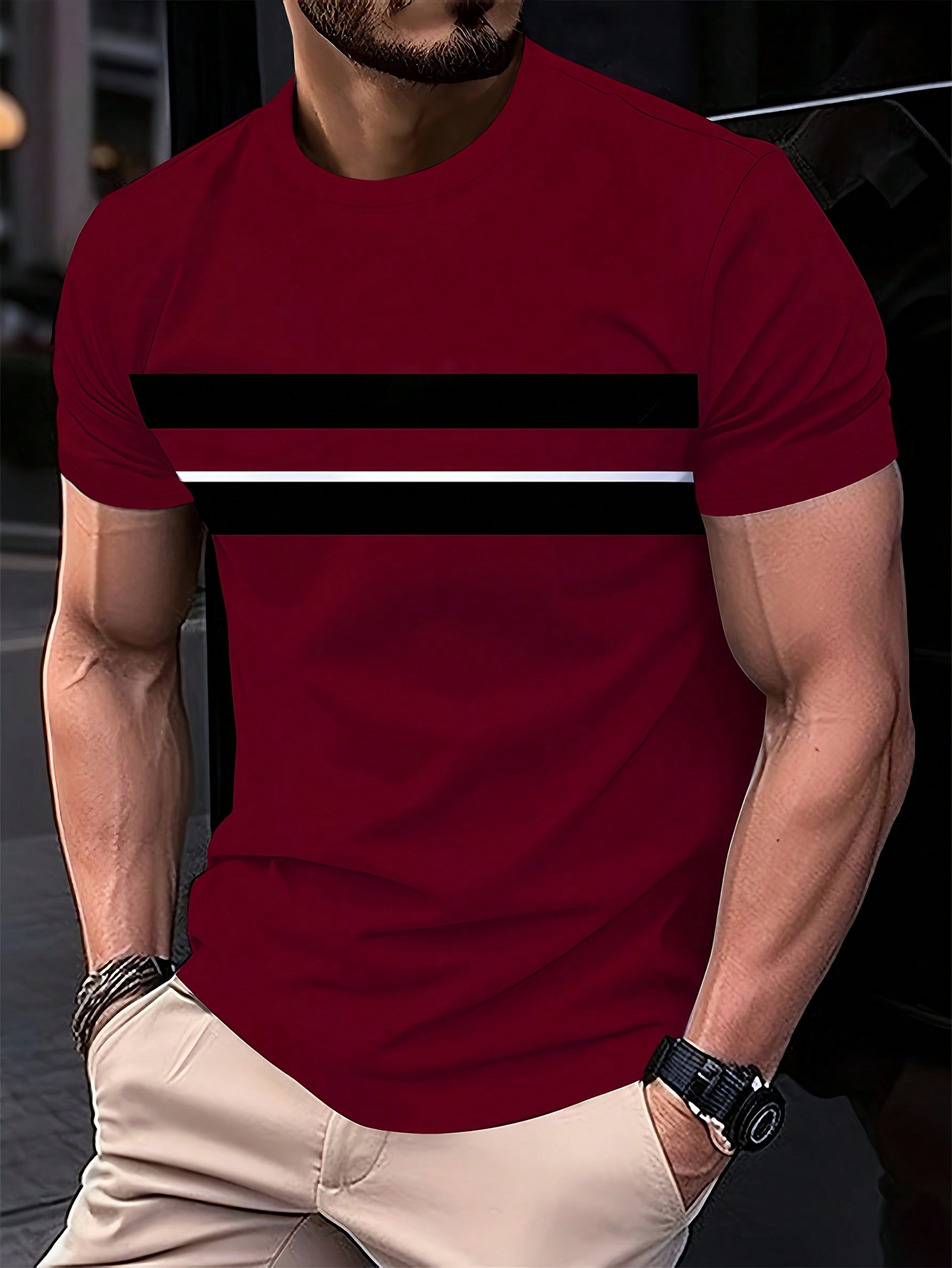 Summer New Color Blocking Business Casual Round Neck Men T-Shirt