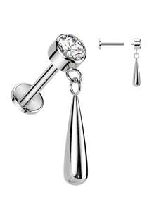 1PC Titanium Internally Threaded Waterdrop Dangle Labret Double Chain Dangle Top Helix Cartilage Piercing Ear Tragus Daith Earrings Jewelry