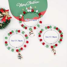 3 pezzi Braccialetti natalizi da donna con pupazzo di neve, albero di Natale e bastone, realizzati con perline elastiche, regalo natalizio adatto per famiglia e amici - Multicolore - Visualizzare 4